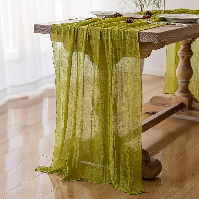 Keketoarrange Moss Green Cheesecloth Summer Table Runner Gauze 120 Inch 10 FT Rustic Boho Cheese Cloth Runner for Wedding Baby Shower Bridal Shower Long Sheer Spring Home Decorations