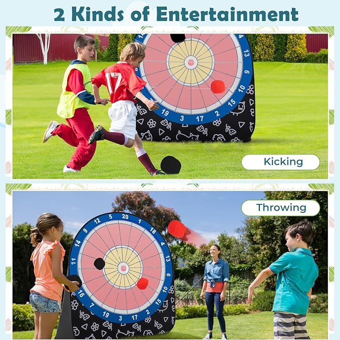 Goplus Giant Dart Board w/ 4 Kick Balls, Carrying Bag, Foldable Portable Throw & Kick Soccer Sport Target Games for Kids Adults Family Activities, Outdoor Yard Lawn Party Carnival Games