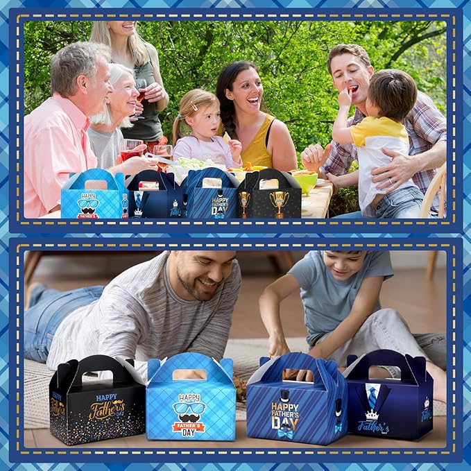 Dunzoom 24 Pcs Father's Day Gift Boxes Happy Father's Day Party Supplies Black Blue and Golden Goodie Candy Boxes Holiday Paper Gift Container for Dad's Birthday Decoration
