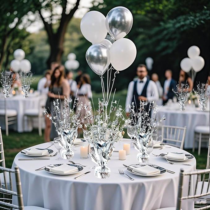 12 Pcs Metallic Foil Spray Centerpiece Party Star Table Decoration Brust Glitter Table Topper Decor for Birthday Graduation Holiday Christmas Dining Celebration New Year Party Supplies,Silver