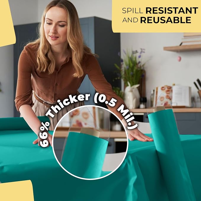 Party Solids 66% Thicker Premium Teal Plastic Table Cover Roll 40" X 300' Table Cloth Plastic Cover Roll Quality Thick Banquet Rolls Disposable Tablecloth Rolls Strong American Based Company