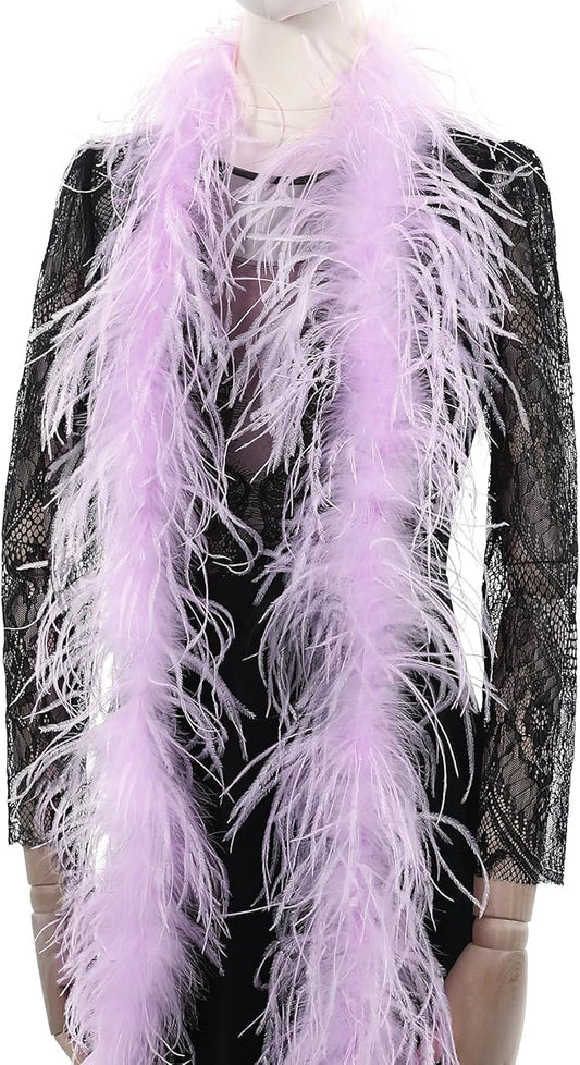 Soarer Purple Ostrich Feather Boa - 2Yards 1Ply Long Boas for Wedding Party,DIY Craft Sewing,Concert(Light Purple)