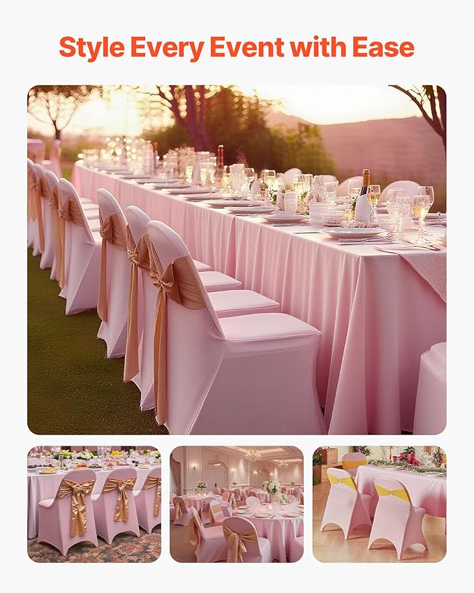 VEVOR Chair Covers, Polyester Spandex Chair Cover, Stretch Slipcovers for Wedding Party Dining Banquet Flat-Front Chair Covers (Pink-c, 50PCS)