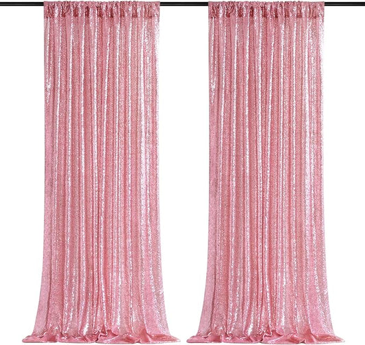 B-COOL Pink Sequin Curtains Fuchsia Glitter Backdrop Curtain Panels 2 Panels 2FTx8FT Backdrop for Baby Shower Wedding Girls Party Sweetheart Birthday Decorations