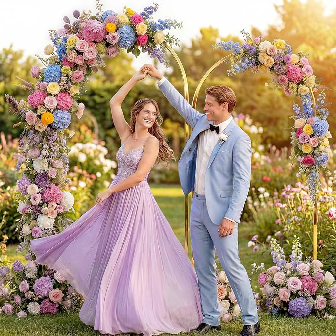 Toolterritary Metal Arch Backdrop Stand Set of 2, 7.2FT+ 6FT Balloon Arch Stand, Gold Wedding Arch Frame with Stable Base, Arch Backdrop for Party Birthday Baby Shower Graduation Decor