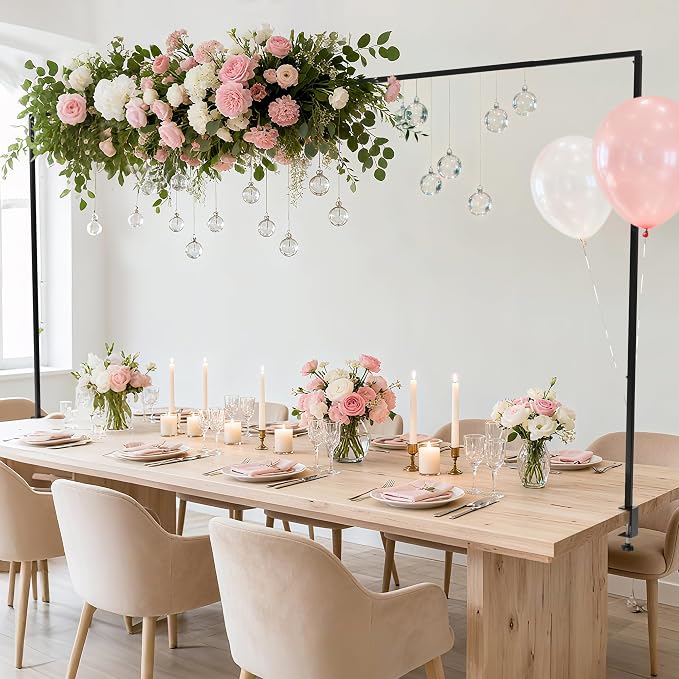 Fomcet Over The Table Rod Stand with Clamps 13"-42'' Tall 29"-98" Length Metal Black Adjustable Table Arch Hanging for Wedding Birthday Party Christmas Anniversary Decoration