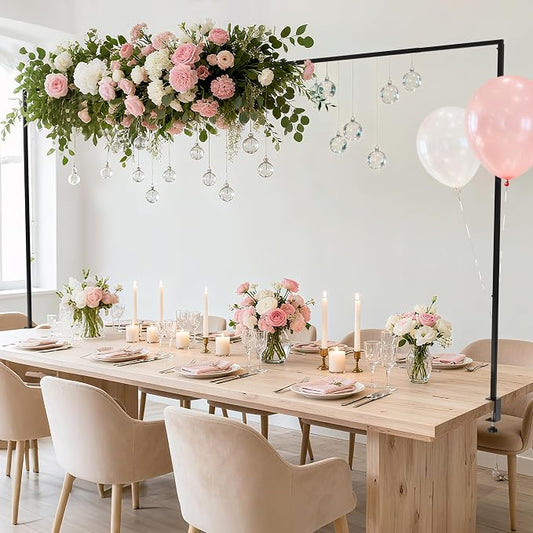 Fomcet Over The Table Rod Stand with Clamps 13"-42'' Tall 29"-98" Length Metal Black Adjustable Table Arch Hanging for Wedding Birthday Party Christmas Anniversary Decoration