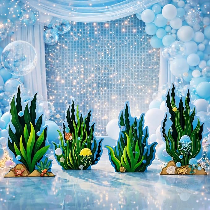 4 Pcs Seaweed Cardboard Cutouts Set of 4 Under The Sea Lifesize Party Decorations with Ocean Elements Vibrant Ocean Themed Props for Events and Displays 19.69-23.62 Inches Tall Cutouts