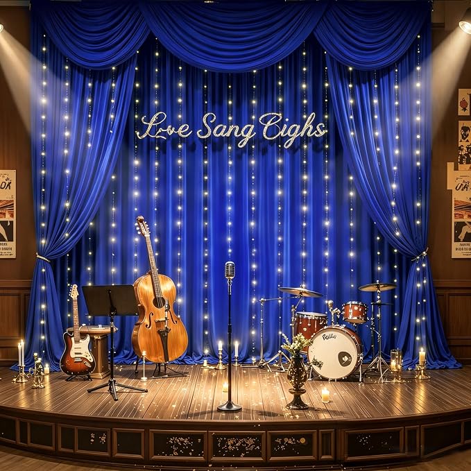Royal Blue Backdrop Curtains with Lights for Parties,20x10FT Wrinkle Free Wedding Photo Backdrop Drapes Fabric for Baby Shower Birthday Ceremony Reception Home Party Decorations