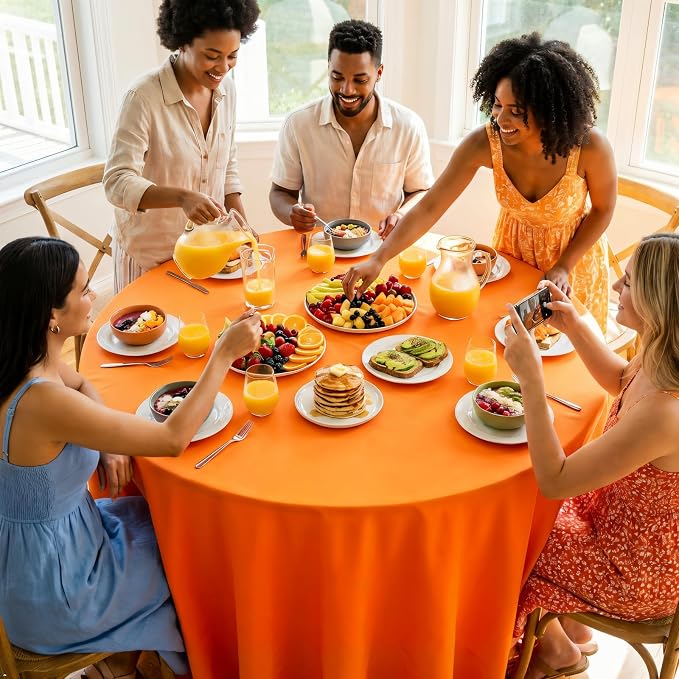 8 Pack Orange Round Tablecloth 90 Inch Wrinkle Resistant Orange Table Cloth Reusable and Washable Polyester Fabric for Buffet Wedding Party and Banquet