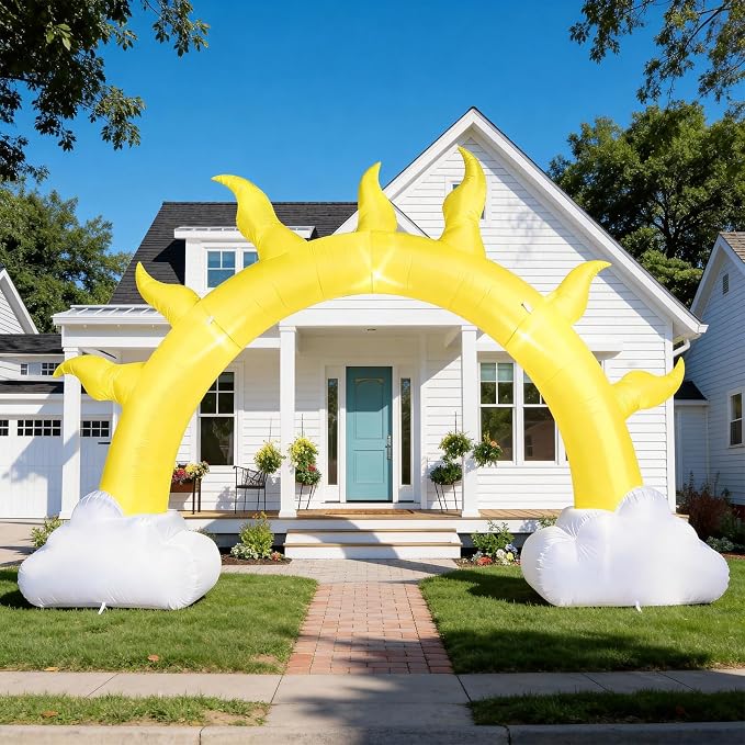 10 Ft Summer Sun Inflatables Arch Giant Sun Inflation Arch with LED Light Sunshine Theme Blow Up Archway for Summer Birthday Baby Shower Tropical Beach Pool Party Yard Lawn Blow-Up Backdrop Decor