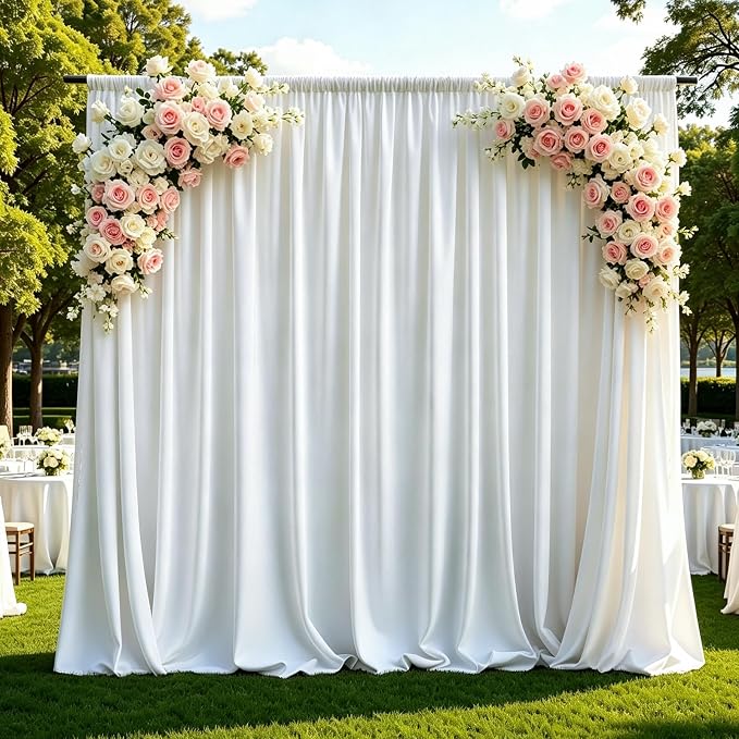 Gallety White Backdrop Curtain for Wedding, Polyester Photography Backdrops Curtains - 20FT x 10FT Fabric Backdrop with Rod Pockets for Celebration,Birthday, Home Parites,Graduation Decorations