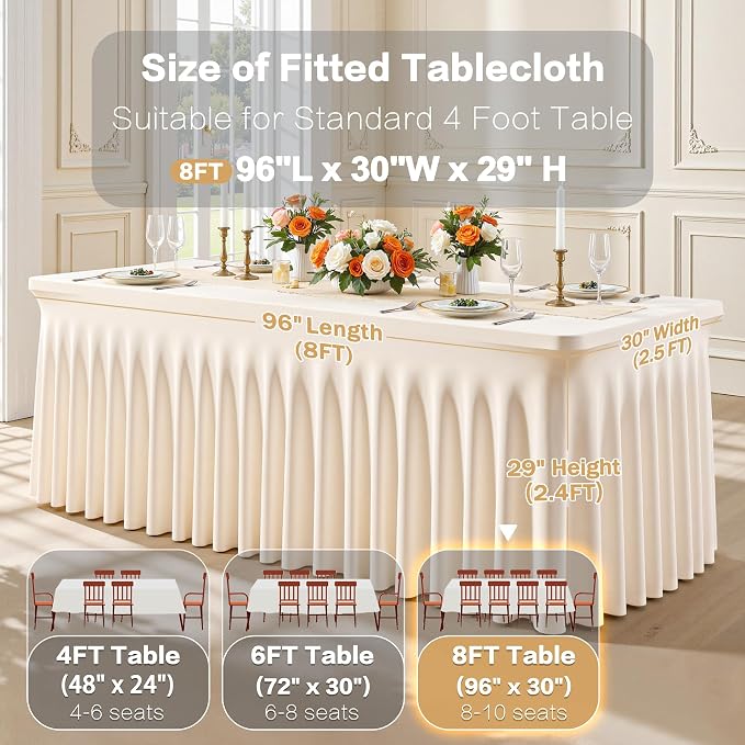 Light Champagne Spandex Table Covers for 8 Foot Rectangle Table, Fitted Stretch Table Skirts Wrinkle-Free Floor Length Polyester Rectangle Tablecloths for Weddings Parties Banquets Events,6 Pack