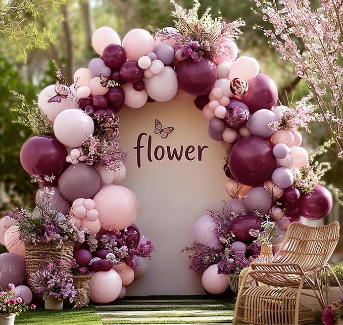 Dusty Purple Pink Balloon Arch Kit Double Stuffed Dark Purple Plum Pastel Pink Lavender Mauve Balloon Garland for Birthday Butterfly Baby Shower Anniversary Wedding Bridal Shower Party Decoration