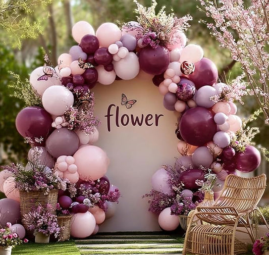 Dusty Purple Pink Balloon Arch Kit Double Stuffed Dark Purple Plum Pastel Pink Lavender Mauve Balloon Garland for Birthday Butterfly Baby Shower Anniversary Wedding Bridal Shower Party Decoration