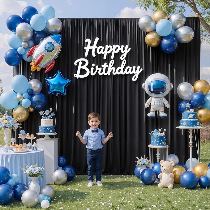 10x10ft Wrinkle Free Black Backdrop Curtain for Parties, Silky Polyester Photo Backdrop Drapes Back Drop Cloth for Wedding Birthday Graduation Photography Photoshoot Decor 2 Panels 5x10ft