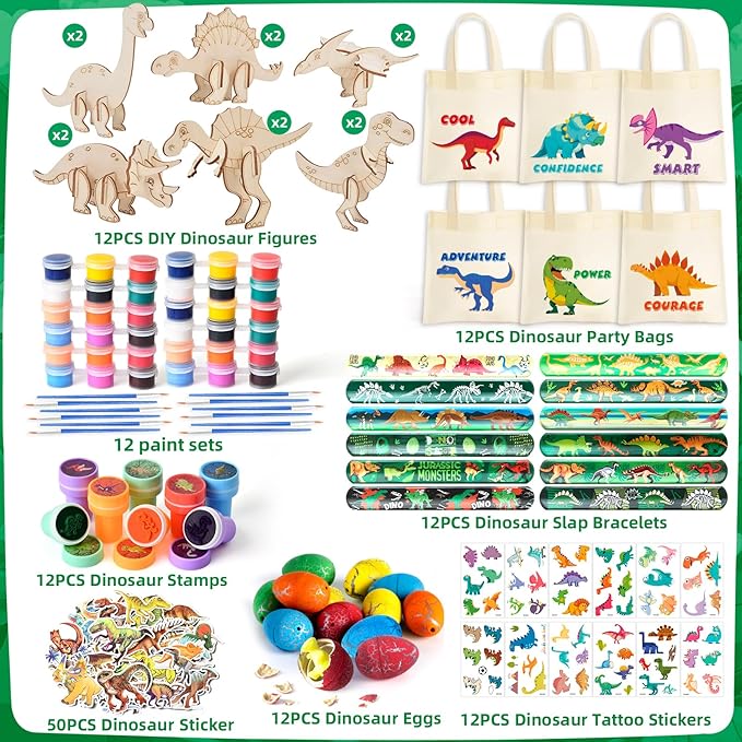 146pcs Dinosaur Party Favors - Dinosaur Birthday Party Supplies & Non-woven Goodie Bags for Kids Birthday, Dino Themed Party Decorations Gifts Pinata Fillers Stuffers Toys