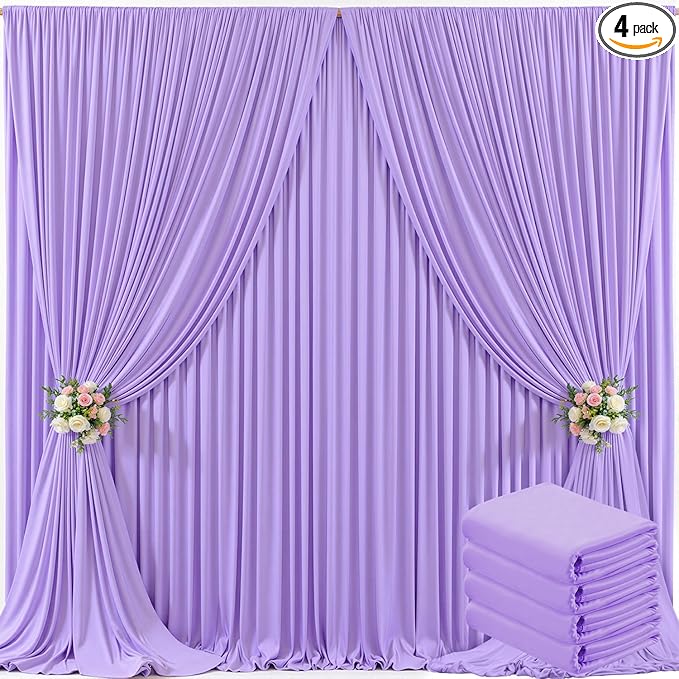 4 Panels Lavender Backdrop Curtain for Parties Wedding Light Purple Wrinkle Free 20ft x 10ft Backdrop Drapes for Baby Shower Birthday Party Photo Photography Polyester Fabric Background Decoration