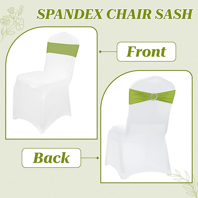 VDS - Apple Green | Spandex Chair Sashes Bows | 25 PCS | Stretch Elastic Banquet Universal Folding Chair Band Tie with Silver Buckle Slider for Wedding Party Conference Celebration Event Decoration