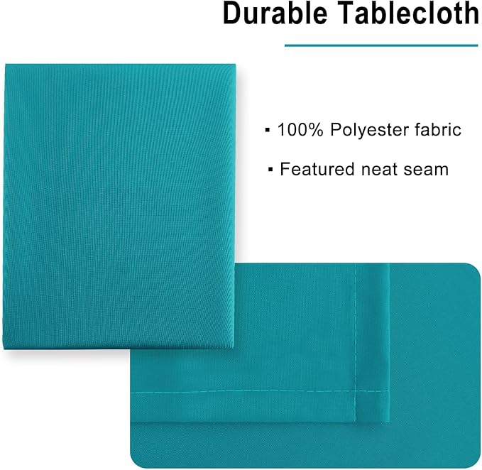 Hiasan Rectangle Tablecloth - Water Resistant and Spillproof Kitchen Washable Polyester Fabric Table Cloth for 6 Foot Tables, 60 x 140 Inch, Turquoise