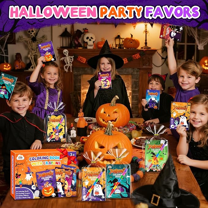 ZMLM 24 Pack Halloween Coloring Books for Kids with Crayons,Party Favors for Kids 4-8, Goodie Bags Stuffers for Toddlers, Classroom Prizes Birthday Return Gifts (Halloween)