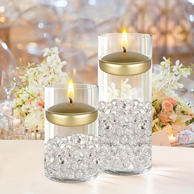 Mega Candles 4 pcs Unscented Gold Floating Candles, Hand Poured Wax Candle 3 Inch Diameter, Home Décor, Wedding Receptions, Centerpieces, Occasions, Events, Festivities, Meditations, Spas