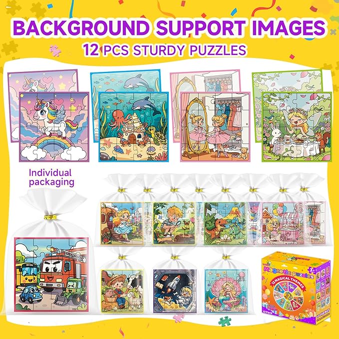 WAWIBEE12 Pack Easter Party Favors for Kids, Magnetic Puzzle Books Bulk for Toddlers 3-5 & Kids 4-8, Goodie Bag Stuffers, Classroom Prizes, Birthday Return Valentine’s Day Gifts, Travel