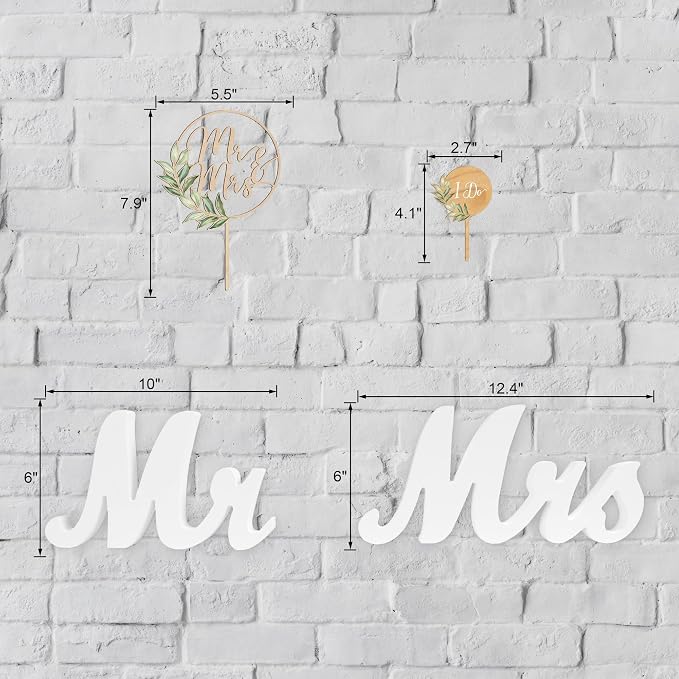 Mr & Mrs Cake Topper & Wedding Cupcake Toppers & Just Married Banner & Mr Mrs Table Sign Green Wedding Decorations in Wood