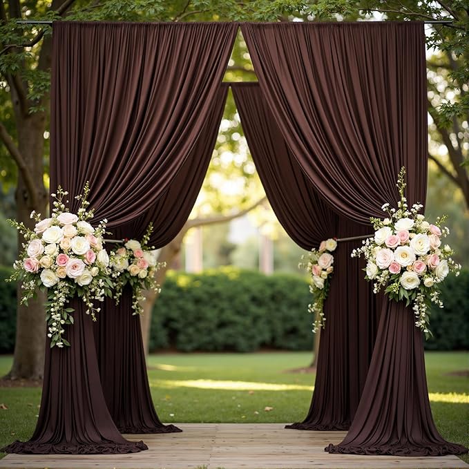 30 ft x 10 ft Wrinkle Free Brown Backdrop Curtain for Parties, Wedding Brown Photo Backdrop Drapes, Fabric 6 Panels 5ft x 10ft for Baby Shower Photoshoot Engagement Birthday Photography Background