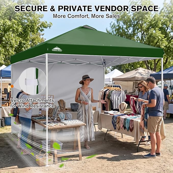 EAGLE PEAK Commercial Canopy 10x10 Pop Up Canopy Tent with 1 Sidewall, Easy Setup Heavy Duty Instant Event Shelter for Vendors & Markets, Outdoor Sun Shade, Green