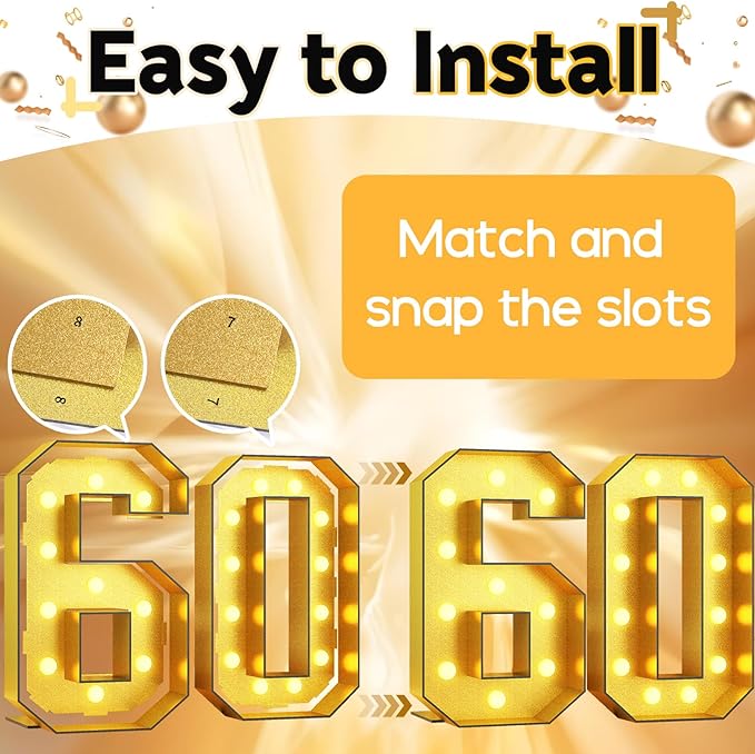 4FT Light Up Numbers 60, Number 60 Marquee Large Light Up Numbers Frame Marquee Mosaic Number for 60th Birthday, Giant Light Up Number DIY Frame Pre-Cut Foam Board Kit for Graduation Anniversary Party
