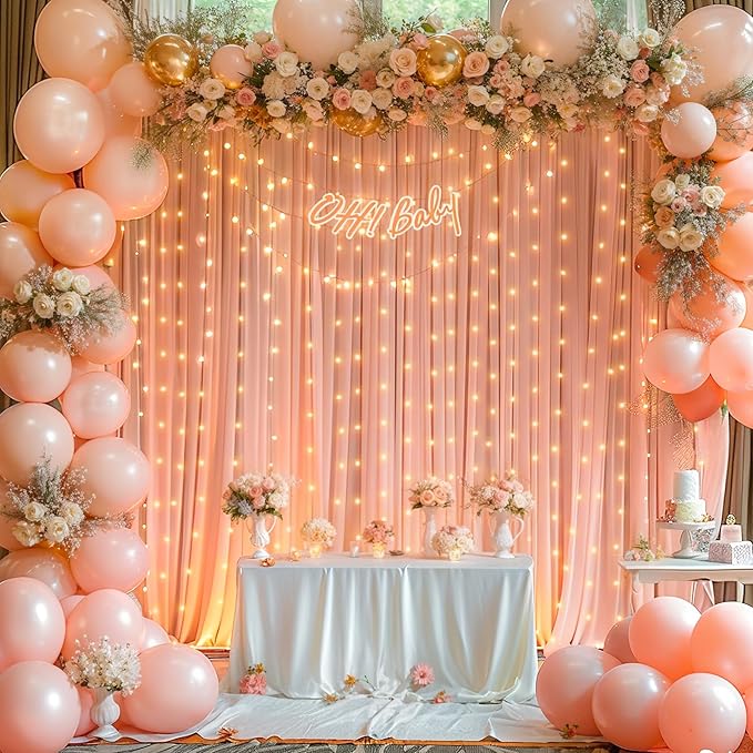 8 Panels Peach Backdrop Curtain for Parties Wedding Wrinkle Free Peach Photo Curtains Backdrop Drapes Fabric Decoration for Baby Shower Birthday Party 40ft(W) x 10ft(H)