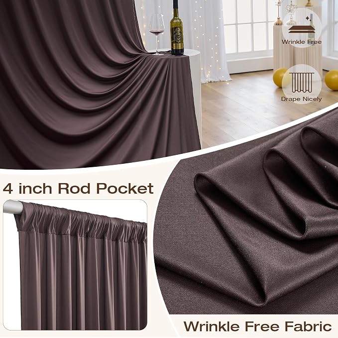 4 Panels 5x20ft Brown Ceiling Drapes for Wedding Parties, Wrinkle Free Thick Polyester 20ft Extra Long Wedding Draping Brown Ceiling Curtains Arch Drapery for Birthday Party Canopy Tent Decor