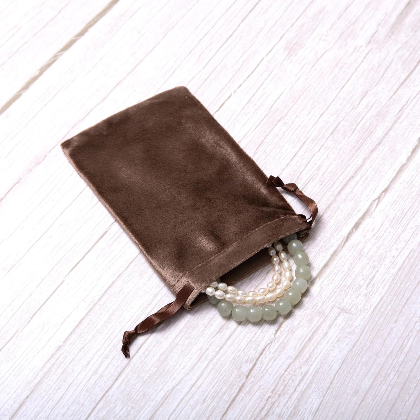 QIANF 12pcs Brown Velvet Drawstring Bags 4x6 inches Glossy Small Velvet Cloth Gift Bags Jewelry Pouches for Storage Wedding Party Favor Christmas