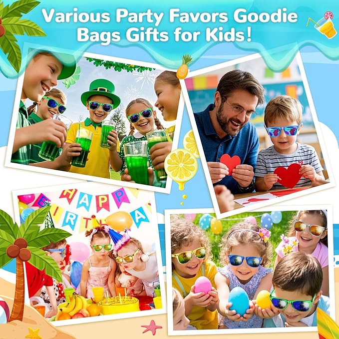 Party Favor Sunglasses for Kids - Boys Sunglasses Age 3-8 with UV 400 Protection, Neon Glasses for kids Birthday Parties, Valentines Easter, Summer Beach Pool Party Goodie Bags Stuffers - 12 Packs
