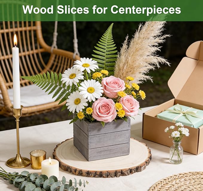ilauke 6Pcs Wood Slices for Centerpieces, 8-9Inch Natural Wood Circles for Crafts, Natural Willow Wood Rounds Smooth Rustic Table Decor, Perfect for Wedding Decor and DIY Craft Projects