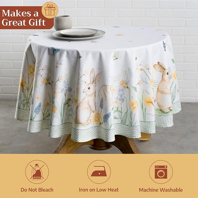Maison d' Hermine Table Cloth Round Table 100% Cotton 69 Round Inches Tablecloth Reusable Decorative for Dining Kitchen Room Farmhouse Party Home Hotel Restaurant Spring Summer - Easter Dew