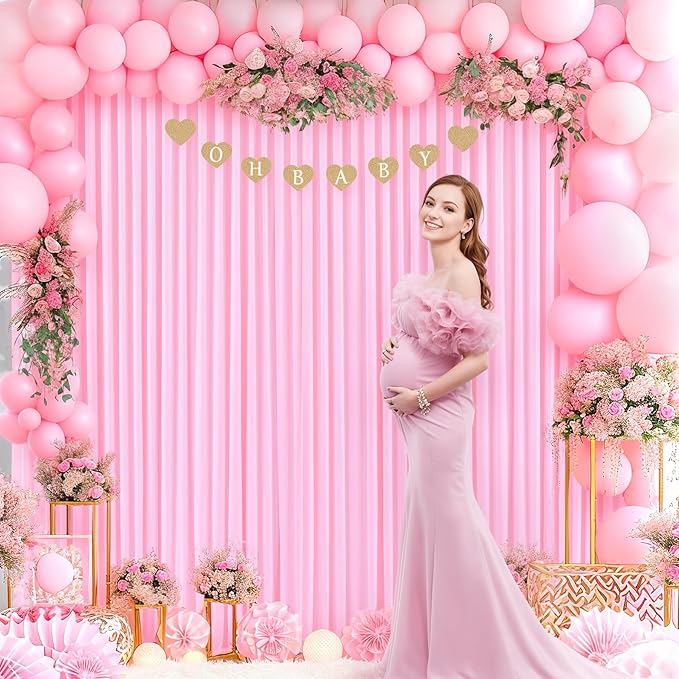 4 Panels Pink Backdrop Curtain for Parties Baby Shower Wrinkle Free Pink Photo Curtains Backdrop Drapes Fabric Decoration for Wedding Birthday Party 20ft(W) x 10ft(H)