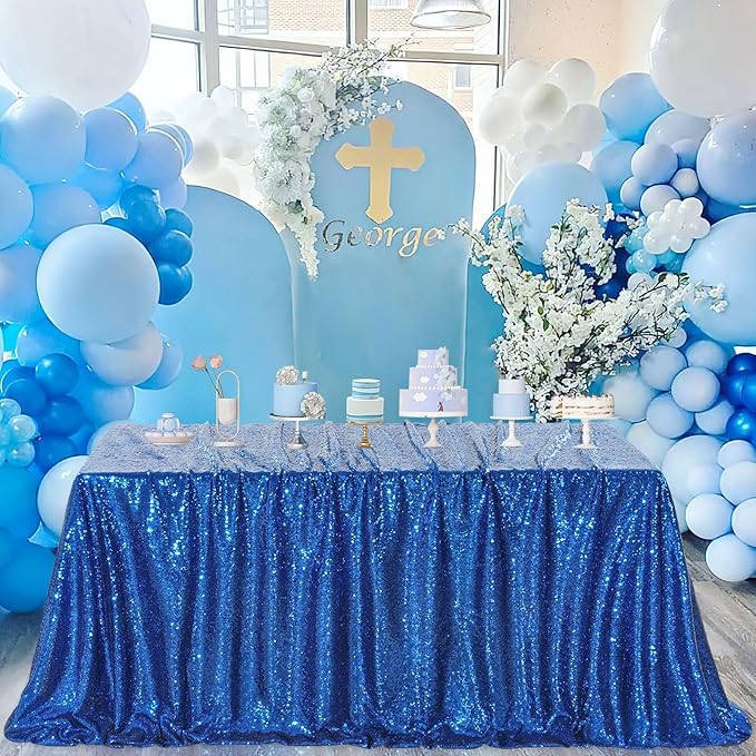 Tablelcoth Royal Blue Birthday Decorations- Sequin Tablecloth 50x80 Inch Square for Party Baby Shower Anniversaries Decorations