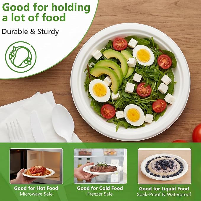 500Pcs Compostable Paper Plates Set Party Supplies Severs 100 Guests Disposable Party Plates Heavy-duty Utensil Disposable Party Plate Fork Knives Spoon Napkin Dinnerware for Birthday Wedding Camping