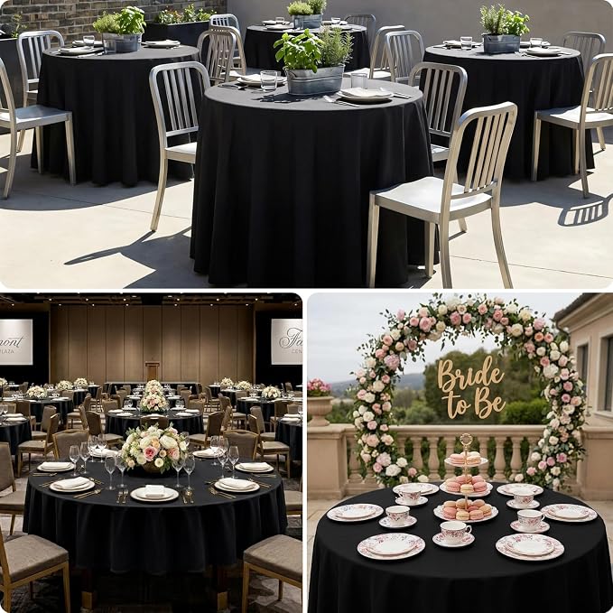 12 Pack Black Round Tablecloth 108 Inch | Washable Polyester Tablecloth Stain and Wrinkle Resistant Decorative Table Cover for Wedding Party Dining Banquet