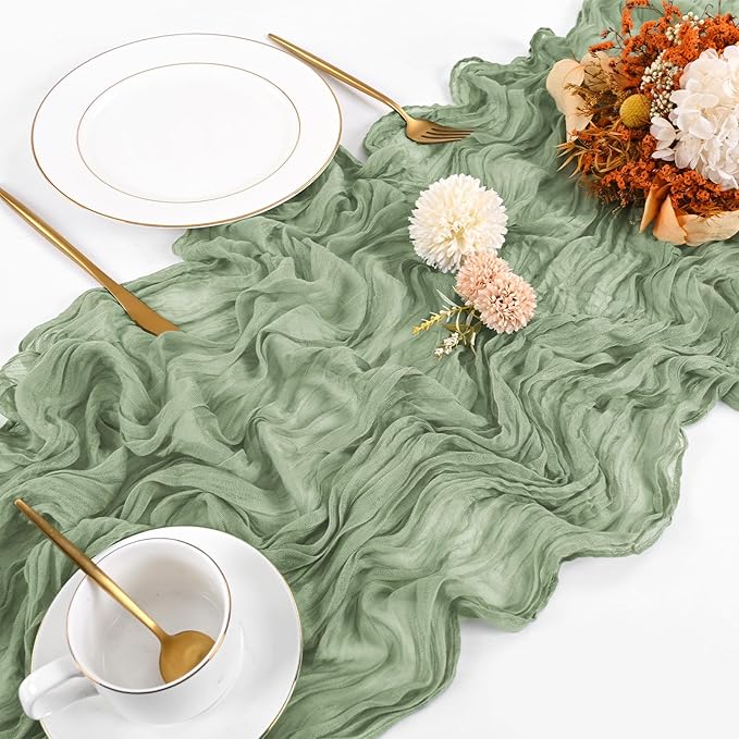 20 Pack Cheesecloth Table Runner - 17x108 Inch Sage Green Boho Gauze Cheese Cloth Table Runners for Baby Bridal Shower Decoration Wedding Party Summer Garden Farmhouse