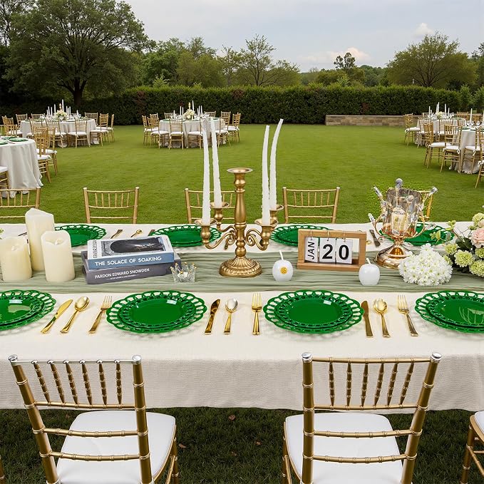 COLOSUS 60pcs Green Plastic Christmas Plates Set,Elegant Lace Rim Disposable Plates,Nice Plastic Plate for Party include 30 Dinner Plates and 30 Dessert Plates for Party,Wedding