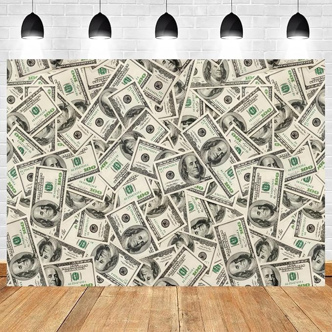 7x5ft Money Backdrop US Dollar Banknotes Theme Photography Background Benjamin Franklin 100 Dollar Bill Cash Currency Birthday Banner Decorations Kids Adults Portrait Photo Booth Prop