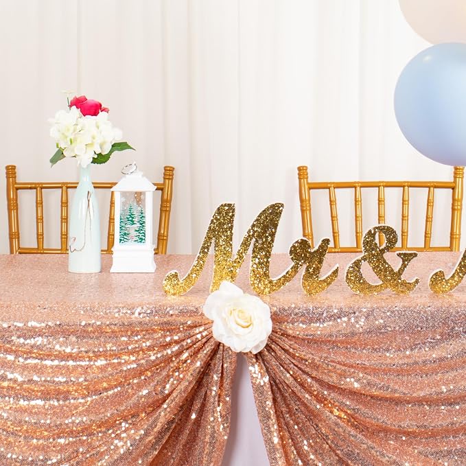 ShiDianYi Sequin Tablecloth 60x102-Inch,Rose Gold Tablecloth Elegant Shimmer Tablecloth for Parties Wedding Tablecloth Square Table Linens, Sparkly Table Cloth/Overlay