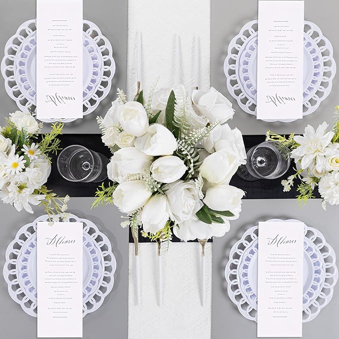 COLOSUS 60pcs White Plastic Plates Set,Fany White Baroque Plates for 30 guest.Elegant Lace Rim Design Disposable Plate include 30 Dinner plates and 30 Dessert plates for Party,Halloween,New Year