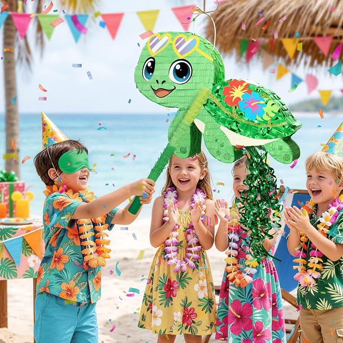 WERNNSAI Turtle Piñata - Ocean Party Decorations Hawaiian Turtle Piñata with Blindfold and Stick for Hawaiian Birthday Decorations Summer Tropical Pool Party Luau Carnival Supplies