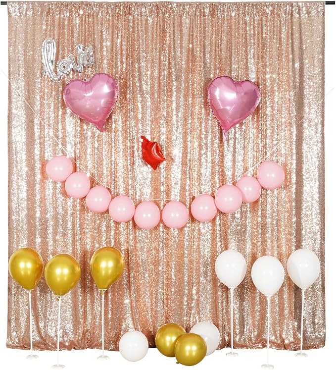 Poise3EHome Rose Gold Sequin Backdrop,8FT x 10FT Sequin Photography Backdrop Curtain for Party Decoration