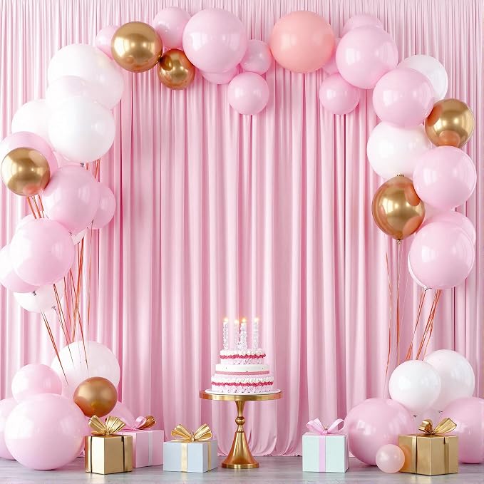 50ftx12ft Baby Pink Backdrop Curtains for Wedding-Wrinkle Free Backdrops Curtain Drapes Fabric Decorations Photo Back Drop Cloth for Baby Shower Photography Stage Reception 10Panels 12ft(H) x 5ft(W)