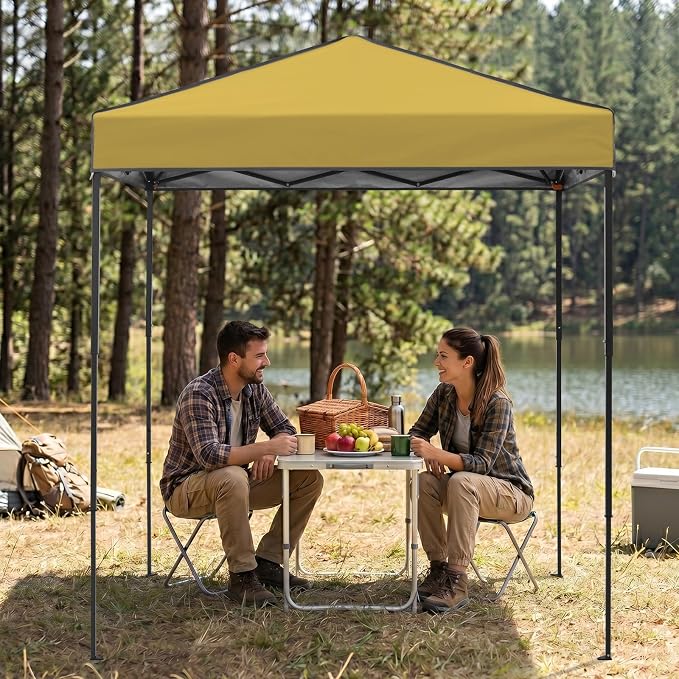 EAGLE PEAK 6x4 Instant Pop Up Canopy Tent, Straight Leg Sun Shelter, Portable Canopy with Carry Bag for Camping, Beach & Sports, Beige